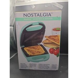 Nostalgia MyMini Sandwich Maker Teal Grilled Cheese Omelet Non-Stick New in Box